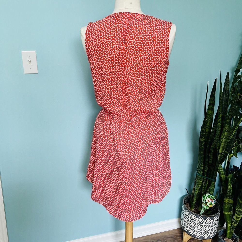 Gap Women XS Red Floral Flower Casual Dress Spring Summer Tie Waist 0672 - Picture 5 of 11